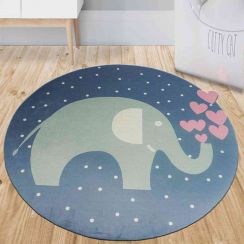 Tapete Infantil Veludo Elefante Cute Antiderrapante Azul 67 Diâmetro