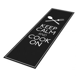Tapete Passadeira de Cozinha Keep Calm And Cook Antiderrapante | Preto 120 x 40
