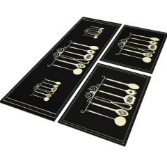 Jogo Tapete de Cozinha Kitchen Itens 3 Pe&ccedil;as Antiderrapante